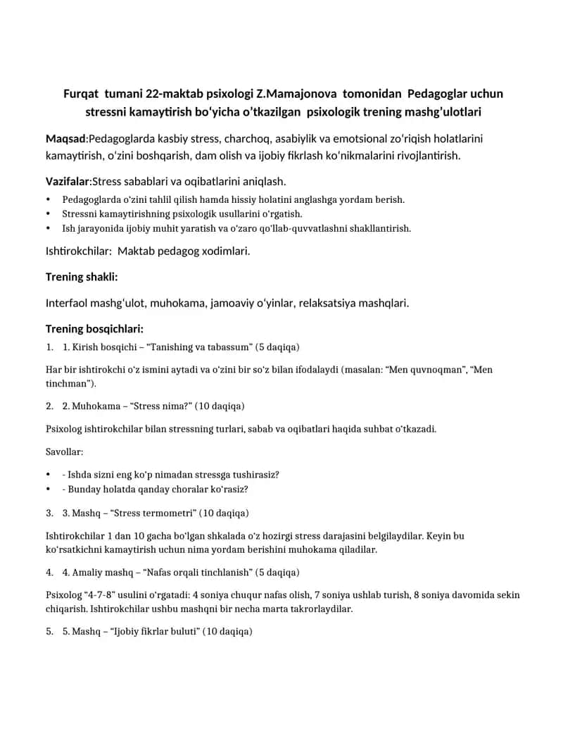 Pedagoglarda Stressni oldini olish 1