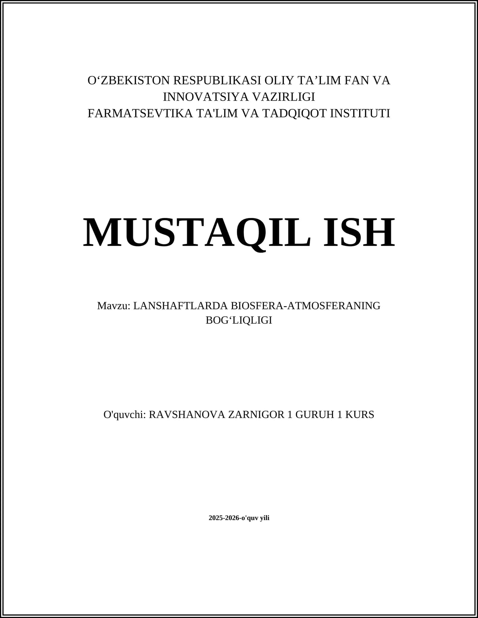 LANSHAFTLARDA BIOSFERA-ATMOSFERANING BOG‘LIQLIGI 1