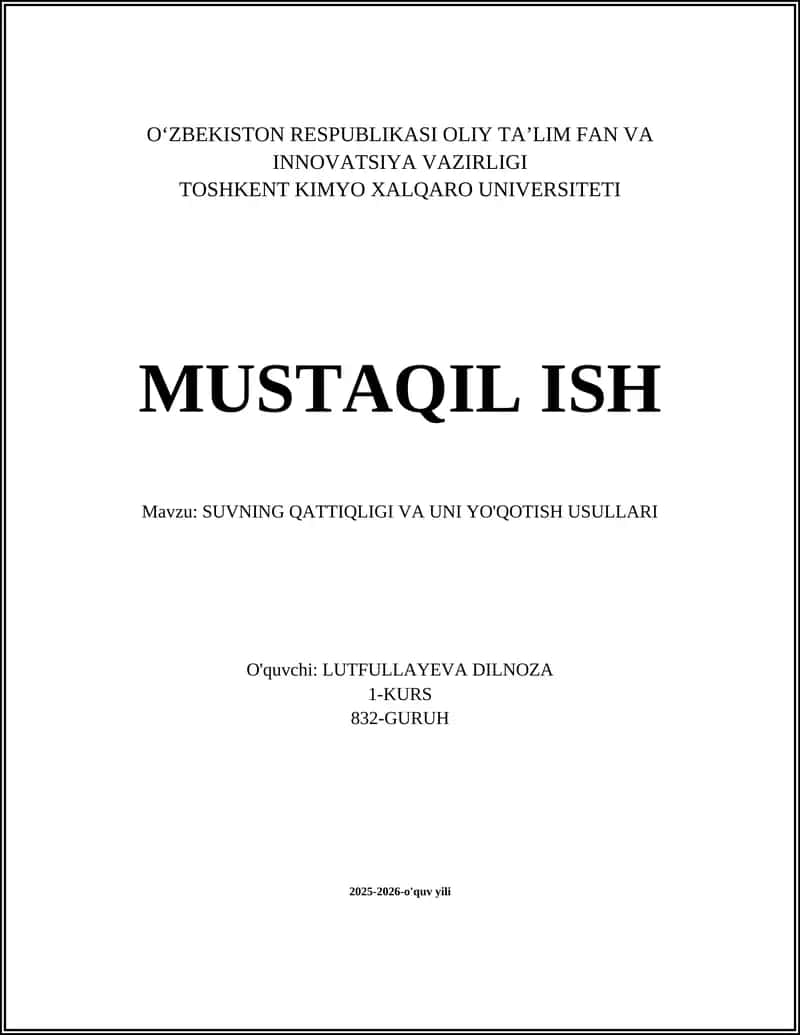 SUVNING QATTIQLIGI VA UNI YO'QOTISH USULLARI 1