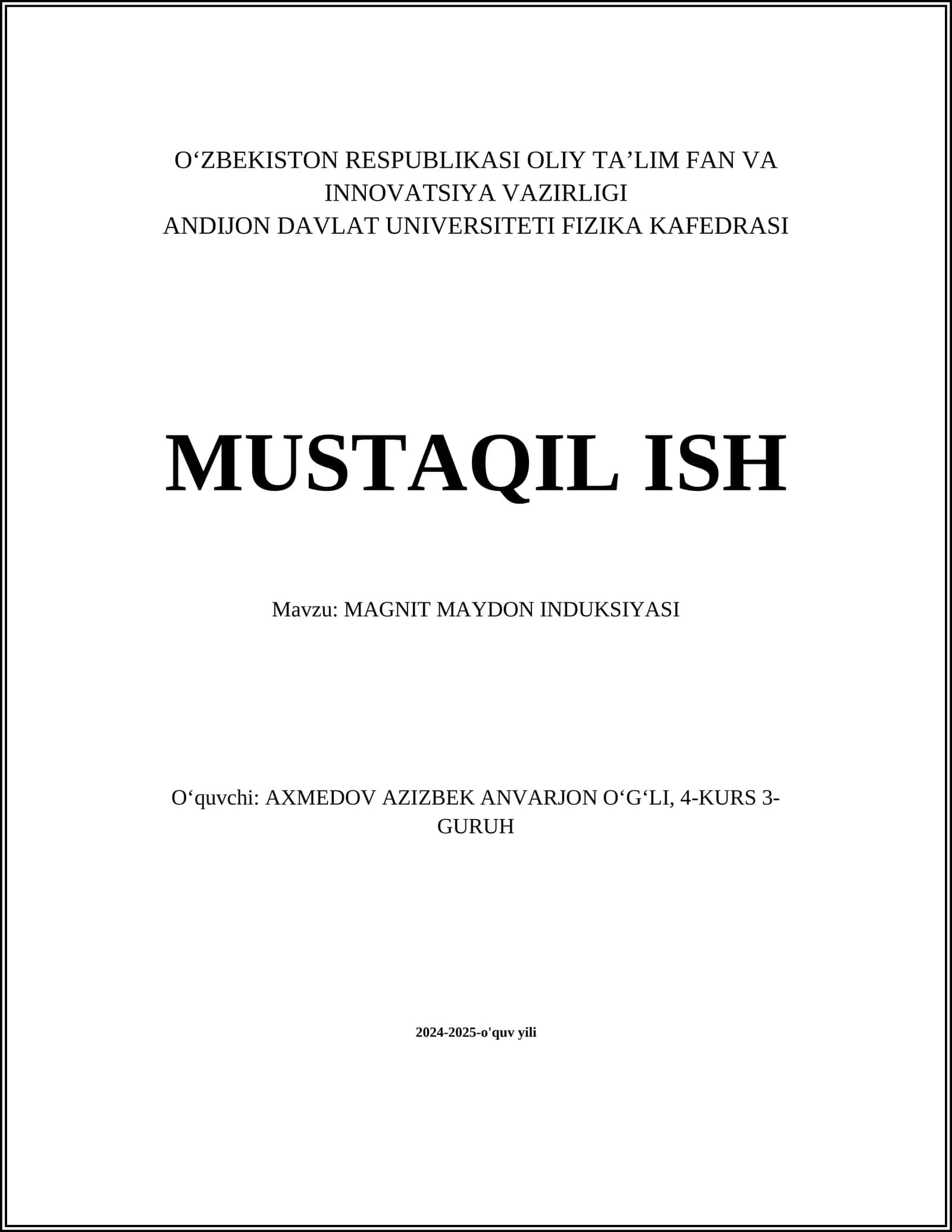 MAGNIT MAYDON INDUKSIYASI 1