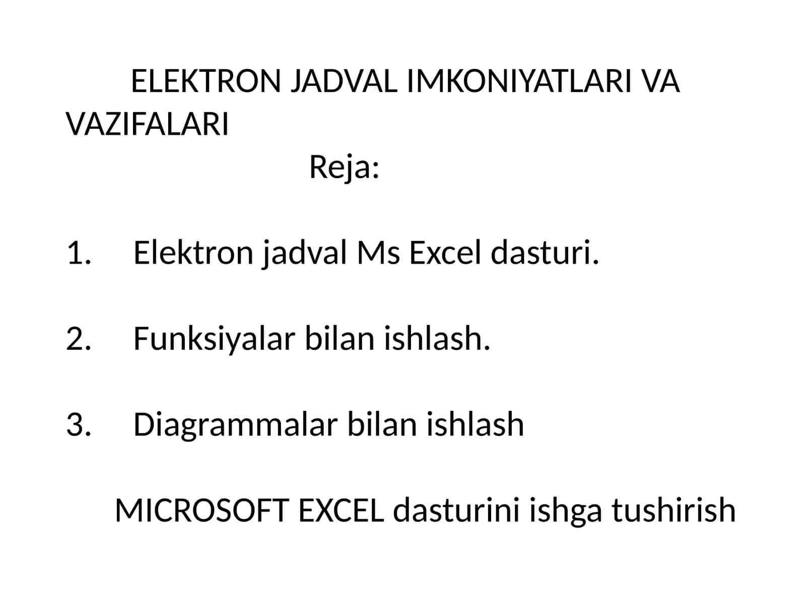 ELEKTRON JADVAL IMKONIYATLARI VA VAZIFALARI 1