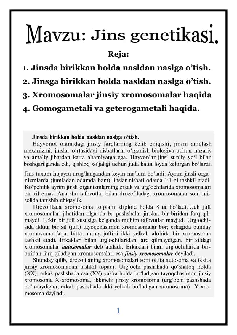 Jinsiy xromosomalar va gomogametali 1