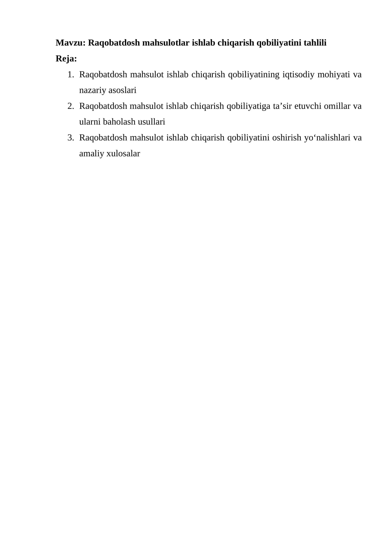 Raqobatdosh mahsulotlar ishlab chiqarish qobiliyatini tahlili 1
