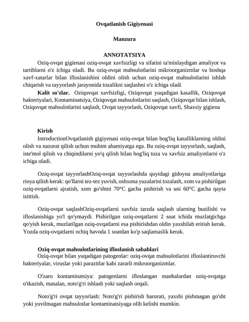 Ovqatlanish Gigiyenasi 1
