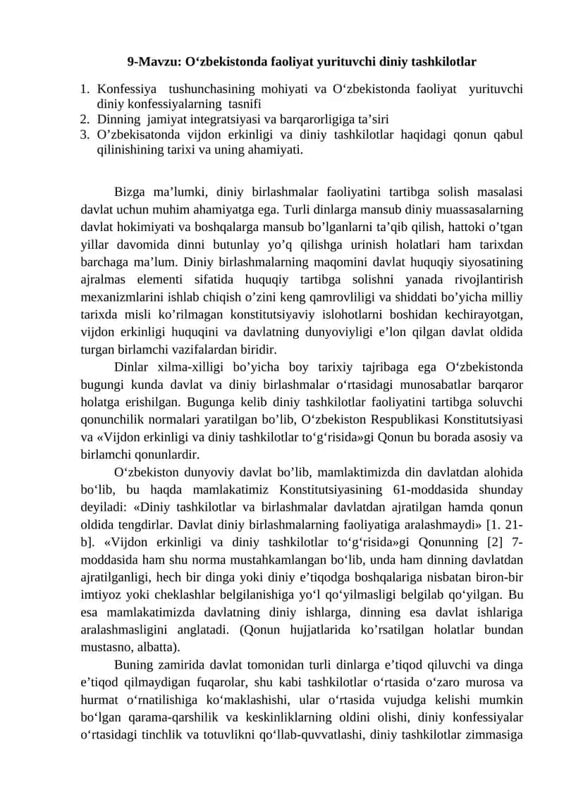 O‘zbekistonda faoliyat yurituvchi diniy tashkilotlar 1
