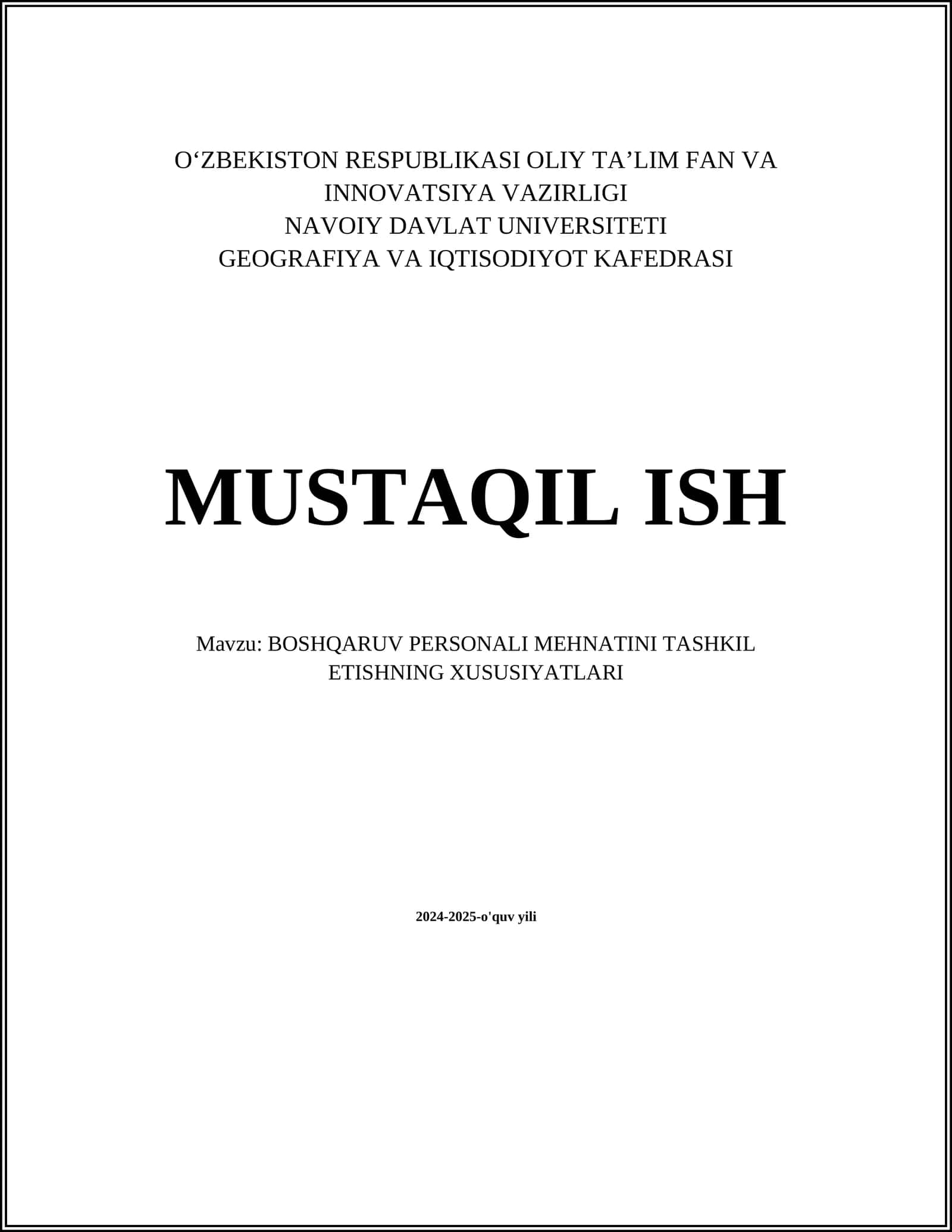 BOSHQARUV PERSONALI MEHNATINI TASHKIL ETISHNING XUSUSIYATLARI 1