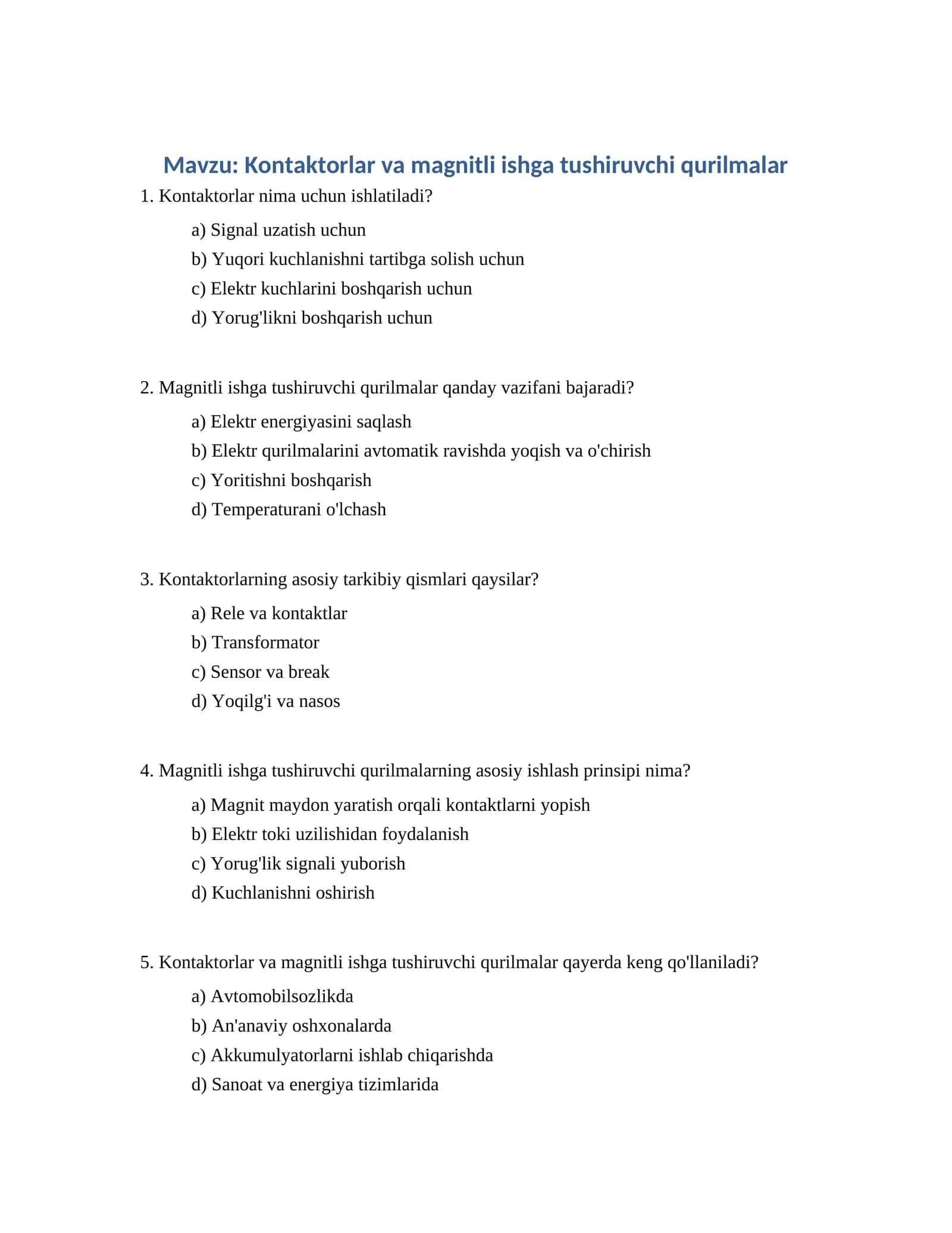 Kontaktorlar va magnitli ishga tushiruvchi qurilmalar 1