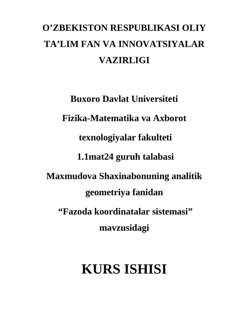 "Fazoda koordinatalar sistemasi" kurs ishi 1