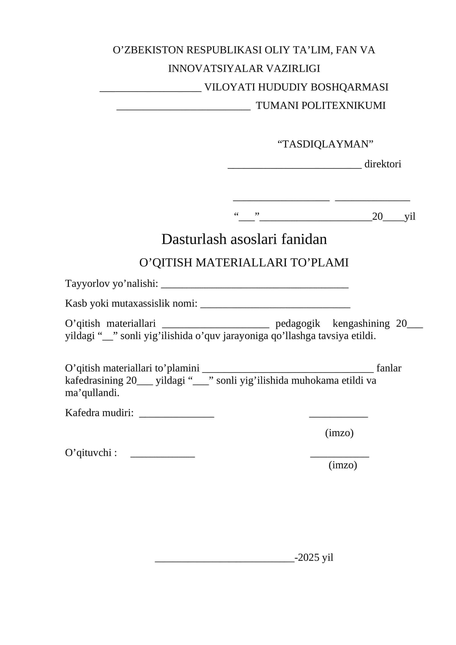 O’QITISH MATERIALLARI TO’PLAMI 1