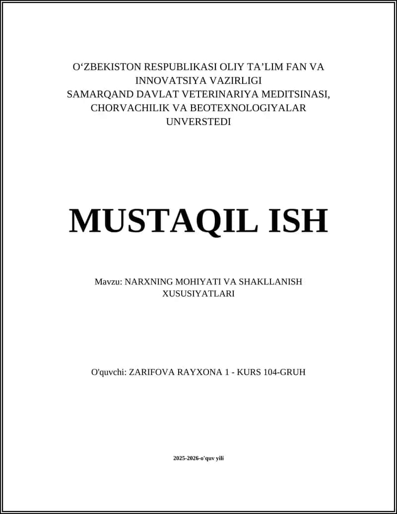 NARXNING MOHIYATI VA SHAKLLANISH XUSUSIYATLARI 1