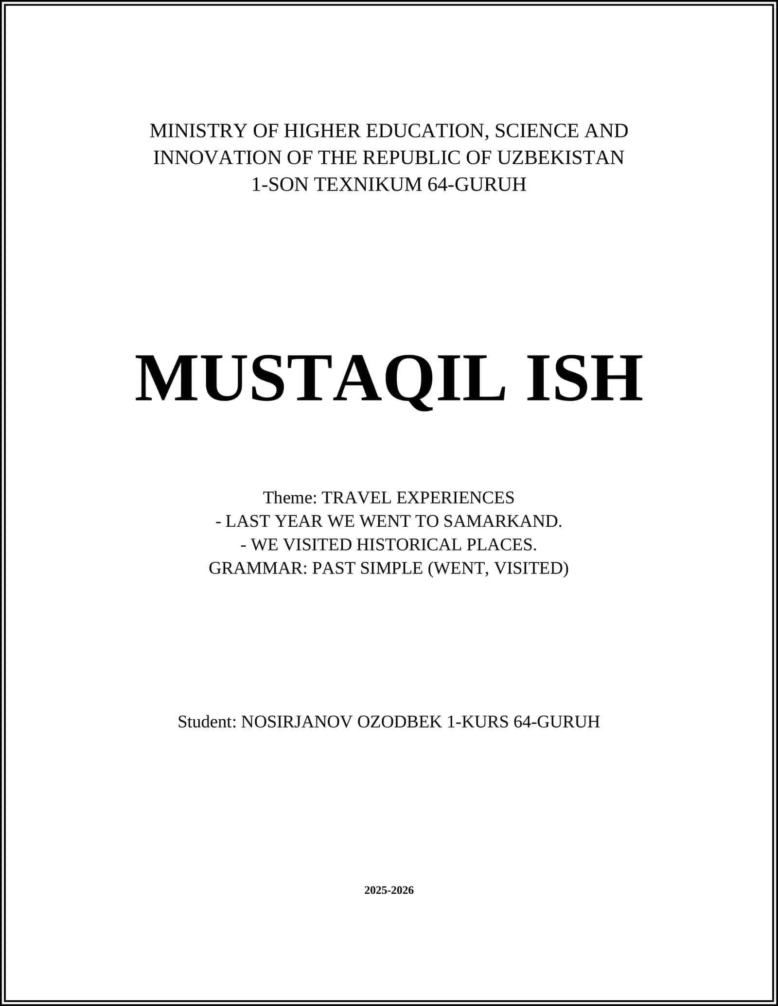 1-SON TEXNIKUM 64-GURUH MUSTAQIL ISH 1