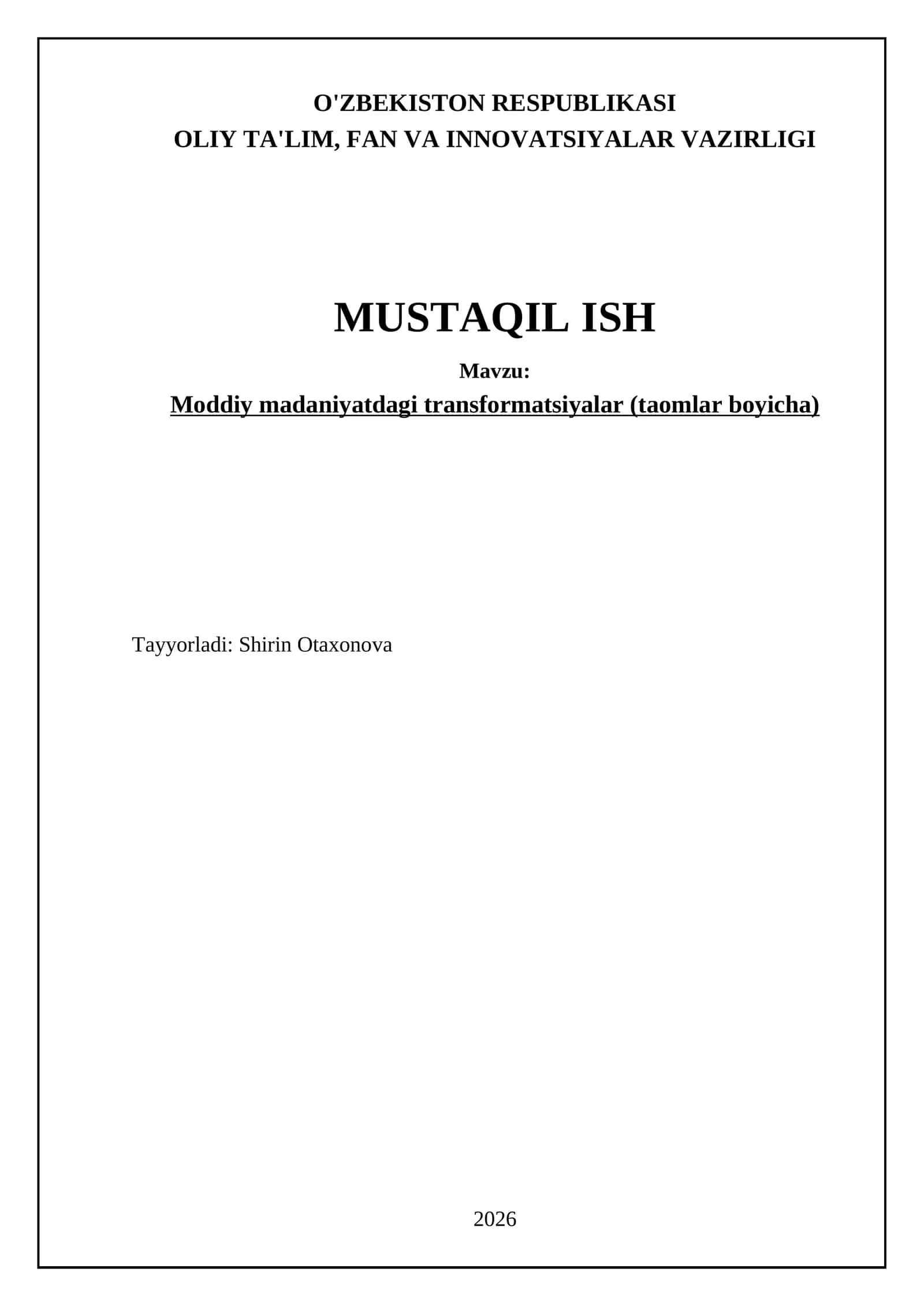 Moddiy madaniyatdagi transformatsiyalar (taomlar boyicha) 1
