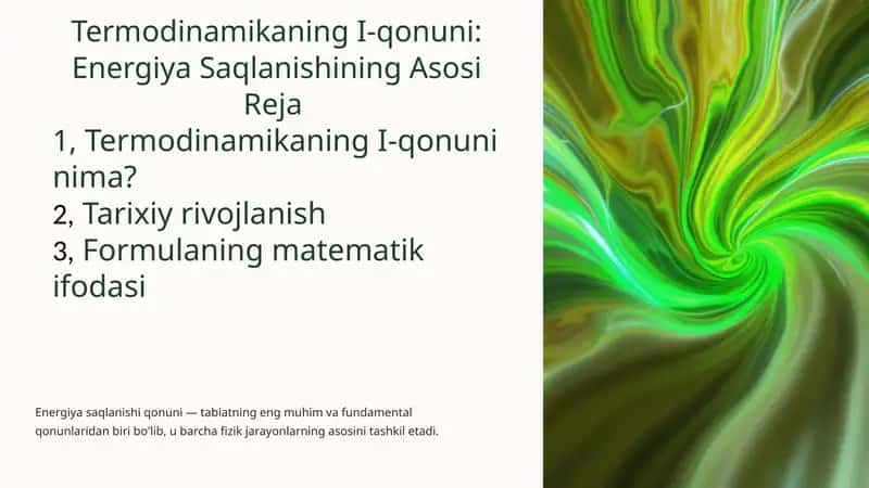 Termodinamikaning I-qonuni: Energiya Saqlanishining Asosi 1