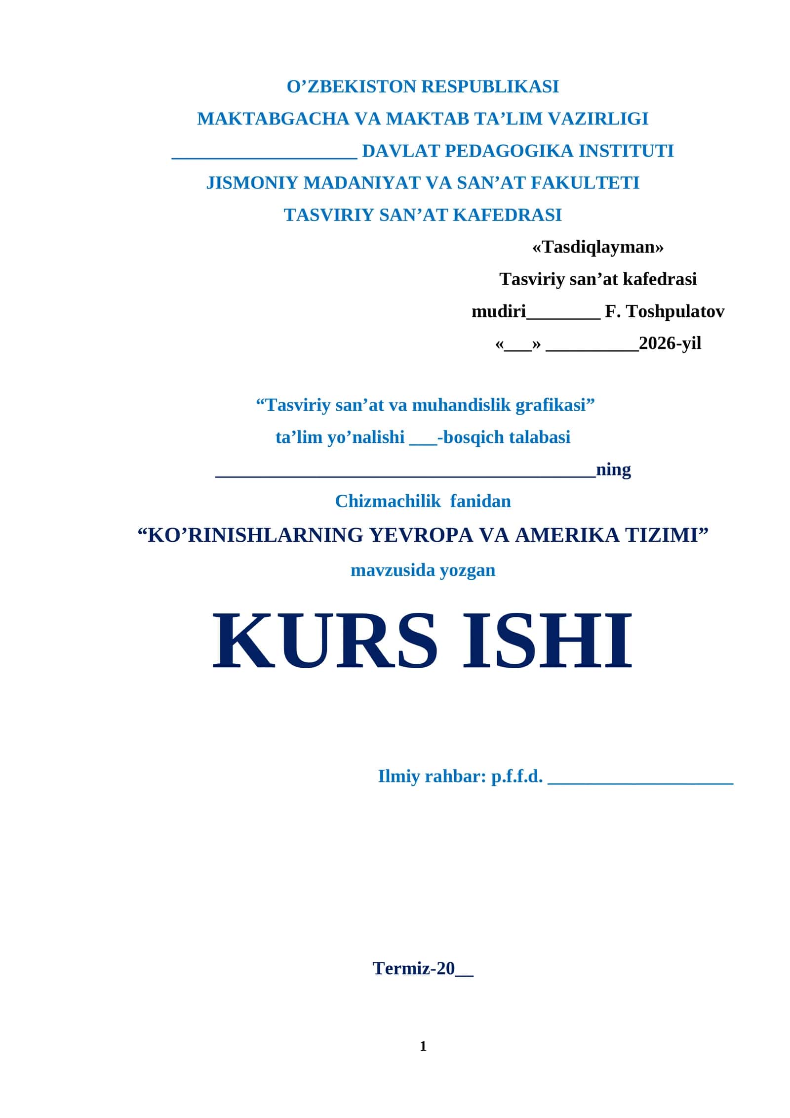 KO’RINISHLARNING YEVROPA VA AMERIKA TIZIMI 1