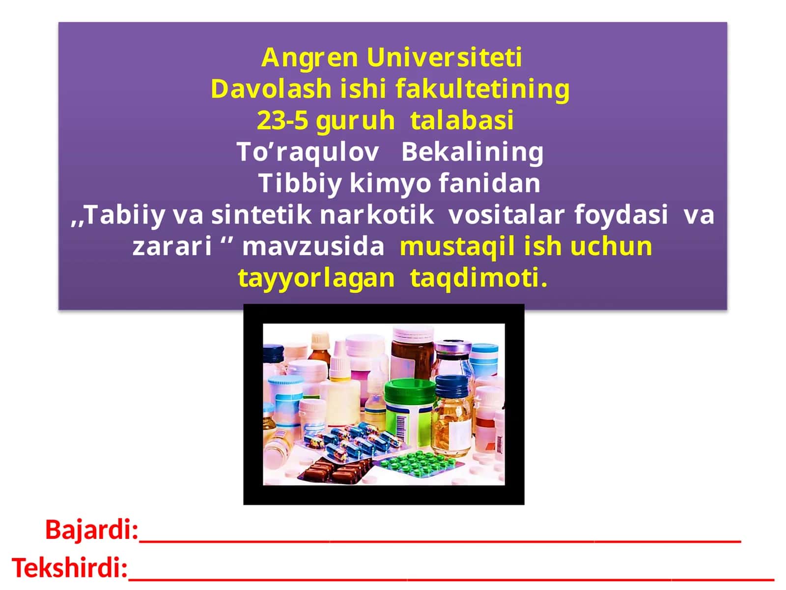 To’raqulov Beka Tibbiy kimyo fanidan 1