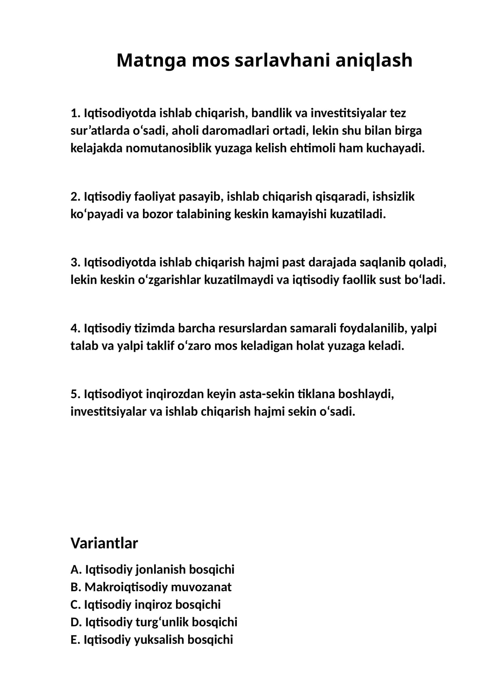 Matnga mos sarlavhani aniqlash (Iqtisodiyot) 1