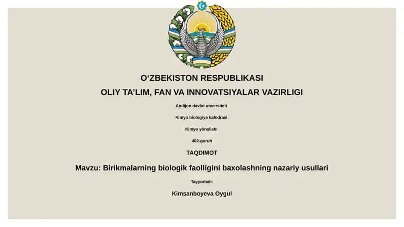 Birikmalarning biologik faolligini baxolashning nazariy usullari 1