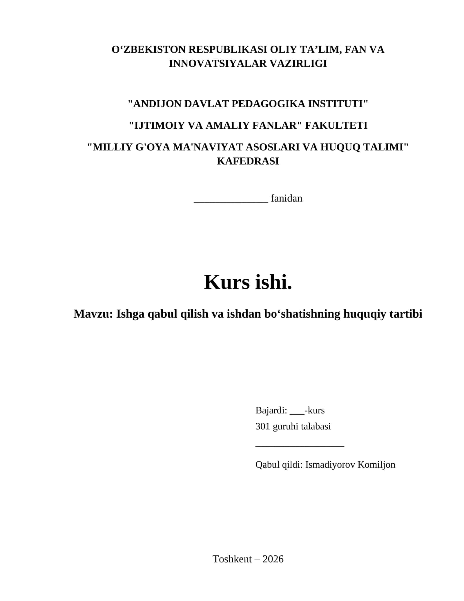 Ishga qabul qilish va ishdan boʻshatishning huquqiy tartibi 1