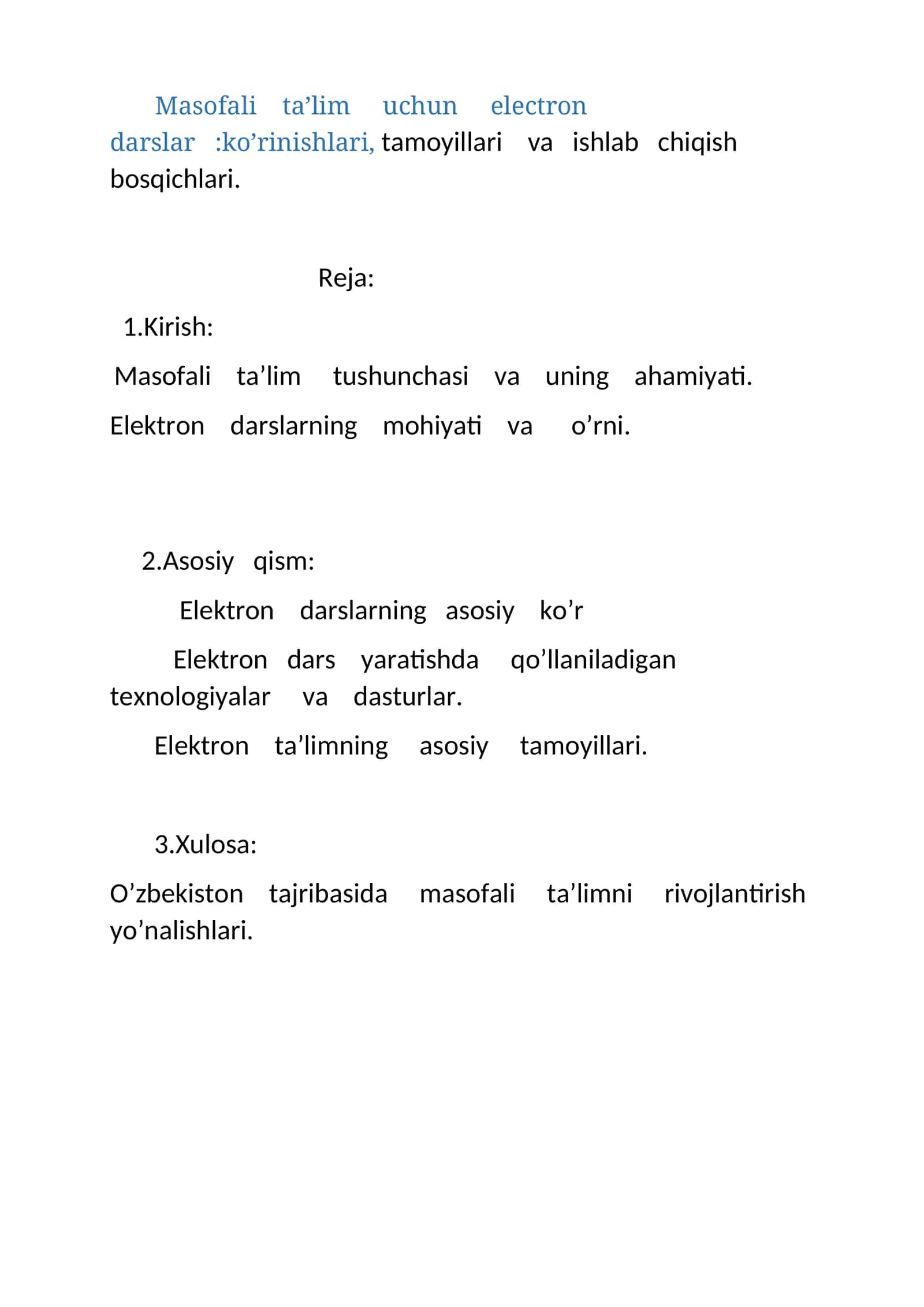 Masofali ta’lim uchun electron darslar 1