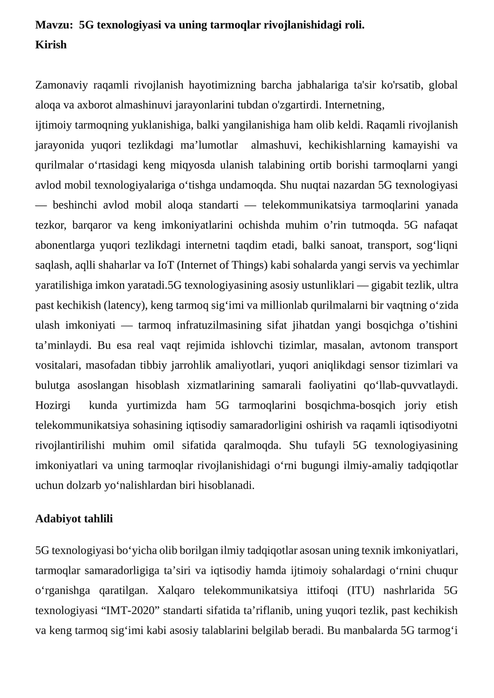 5G texnologiyasi va uning tarmoqlar rivojlanishidagi roli 1