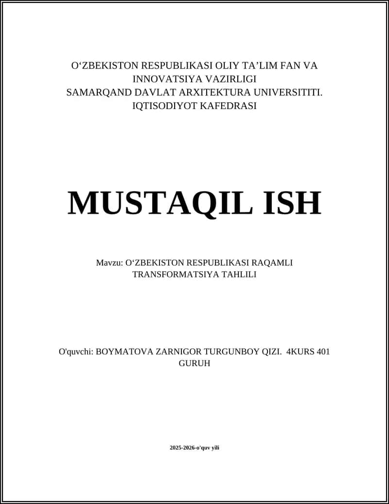 O‘ZBEKISTON RESPUBLIKASI RAQAMLI TRANSFORMATSIYA TAHLILI 1