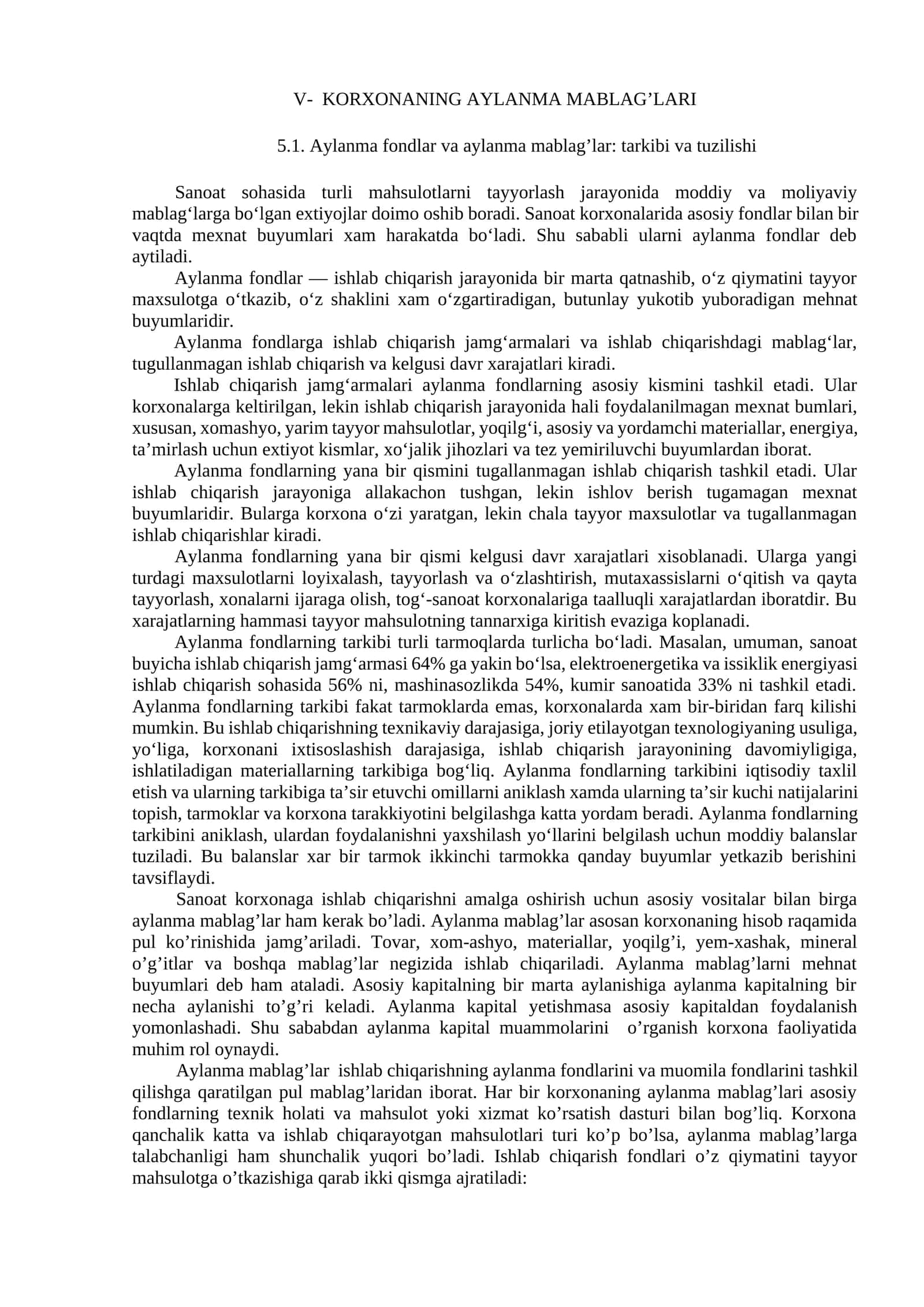 Aylanma Fondlar va Mablag'lar 1