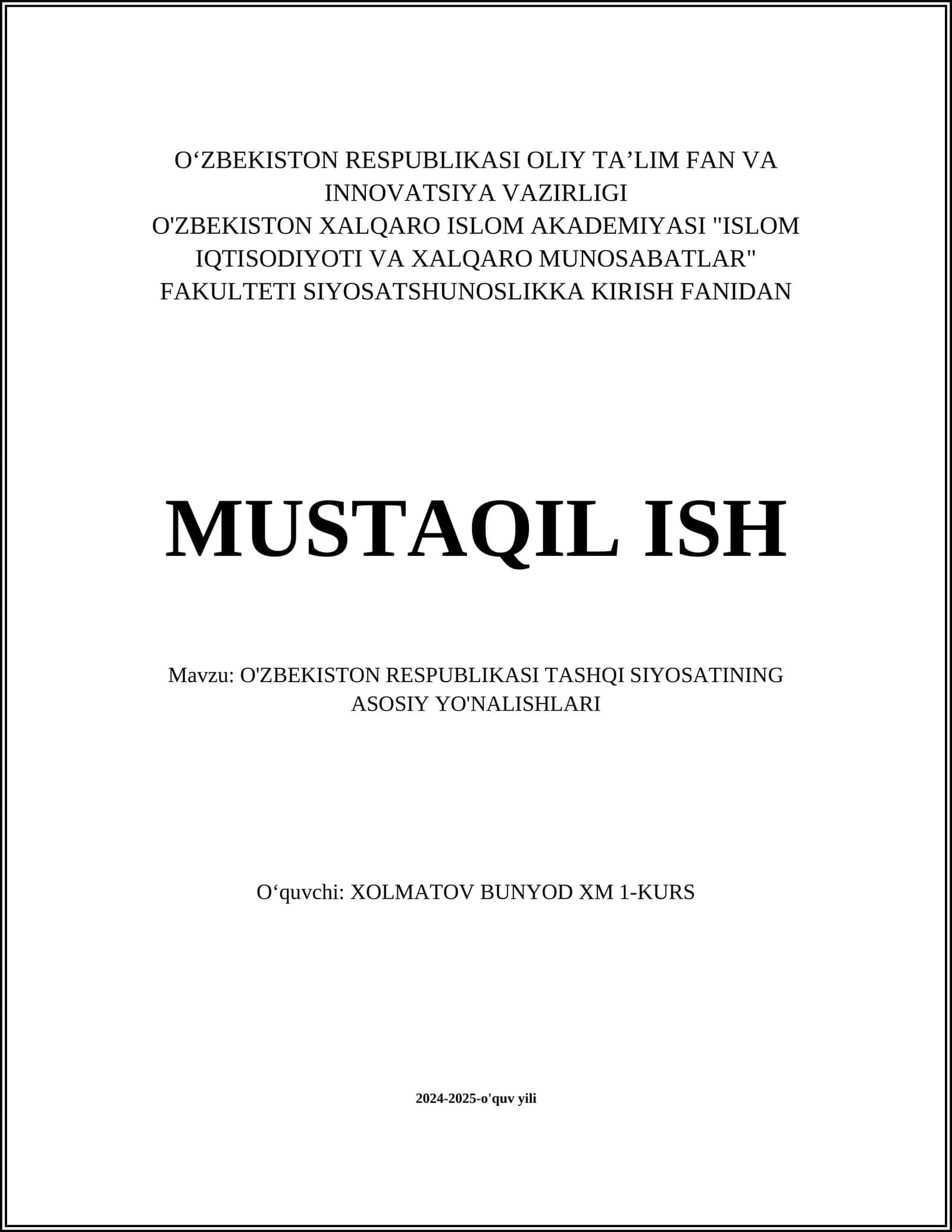 O'ZBEKISTON RESPUBLIKASI TASHQI SIYOSATINING ASOSIY YO'NALISHLARI 1