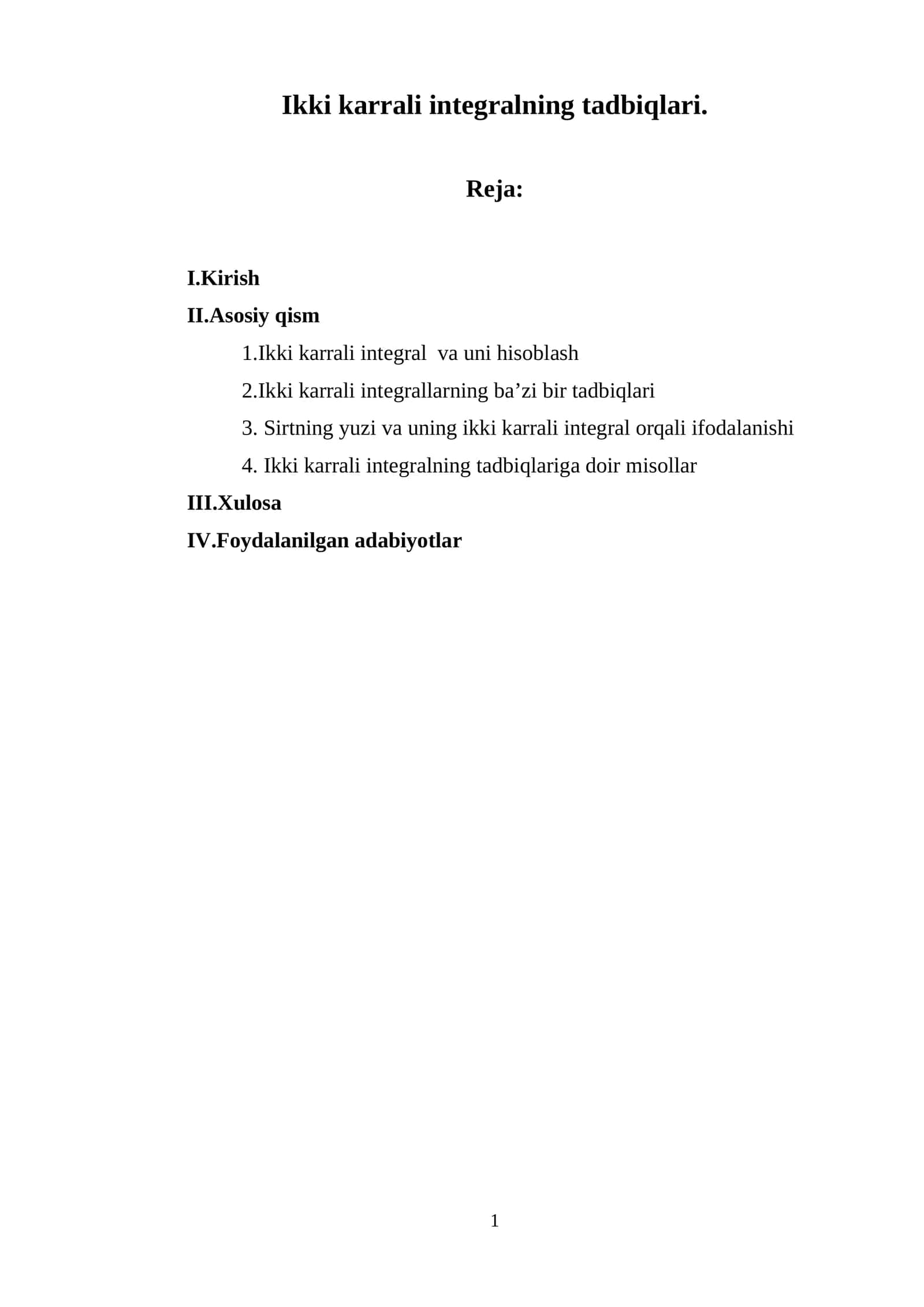Ikki karrali integralning tadbiqlari 1