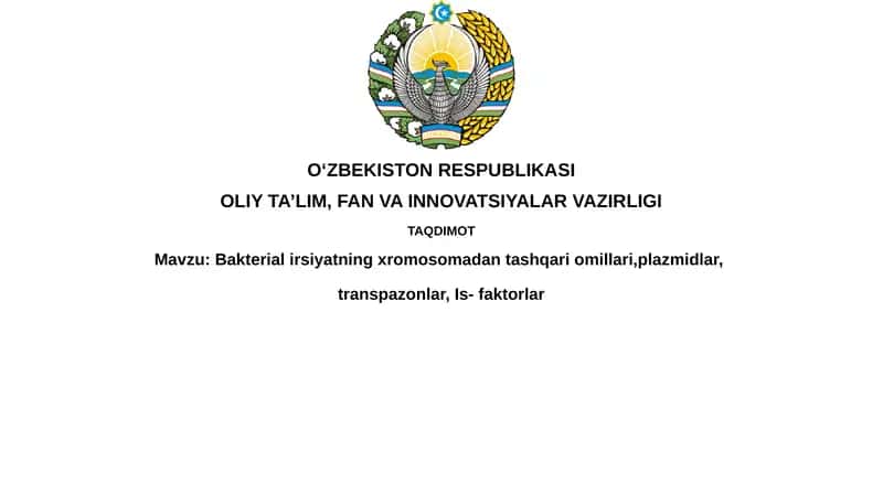 Plazmidlar, Transposonlar va IS-elementlar 1