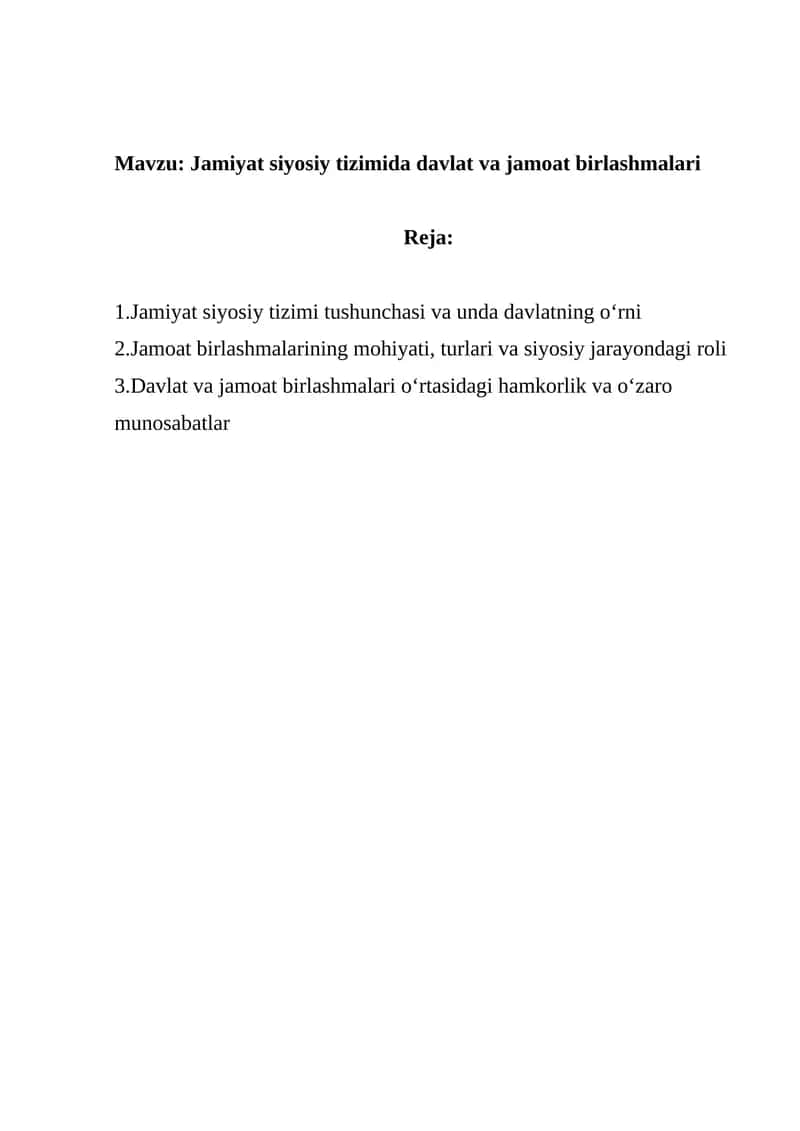 Jamiyat siyosiy tizimida davlat va jamoat birlashmalari 1