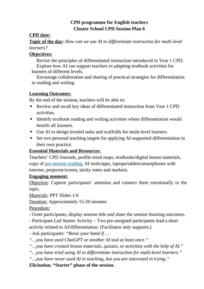 Cluster School CPD Session Plan 6 1