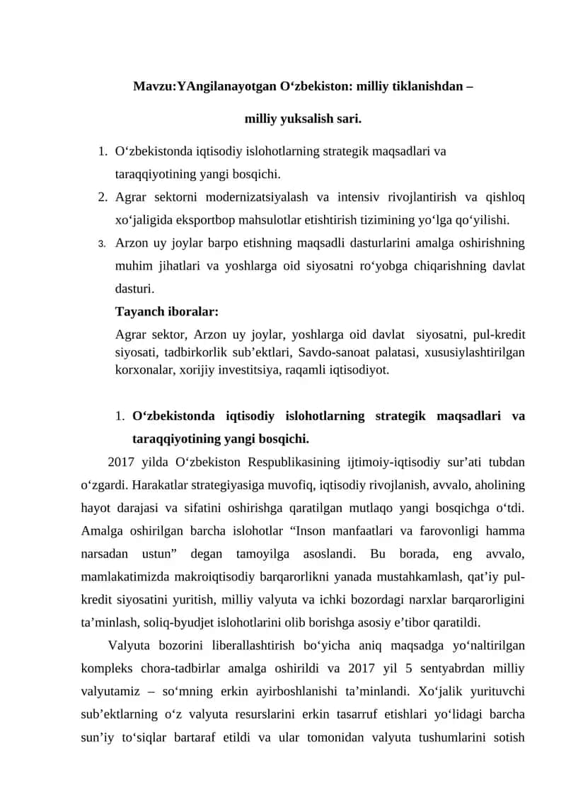 O‘zbekiston: milliy tiklanishdan – milliy yuksalish sari 1
