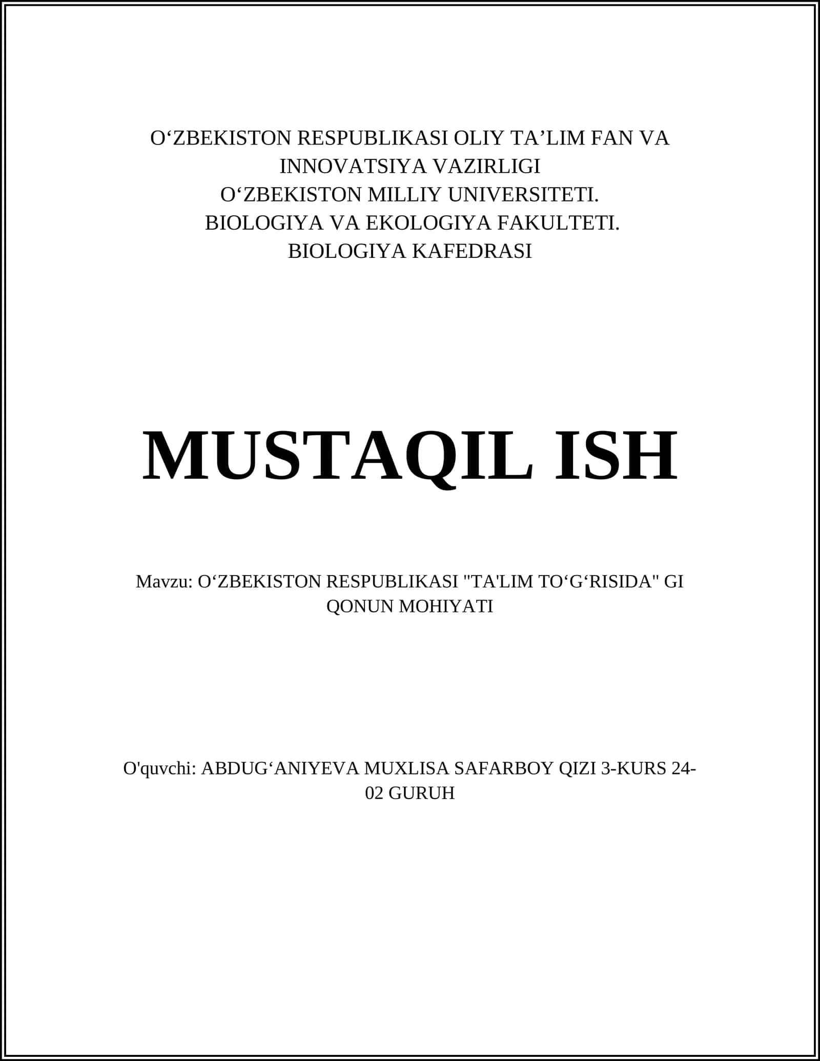 OʻZBEKISTON RESPUBLIKASI "TA'LIM TOʻGʻRISIDA" GI QONUN MOHIYATI 1