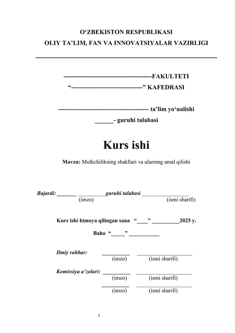 Mulkchilikning shakllari va ularning amal qilishi 1