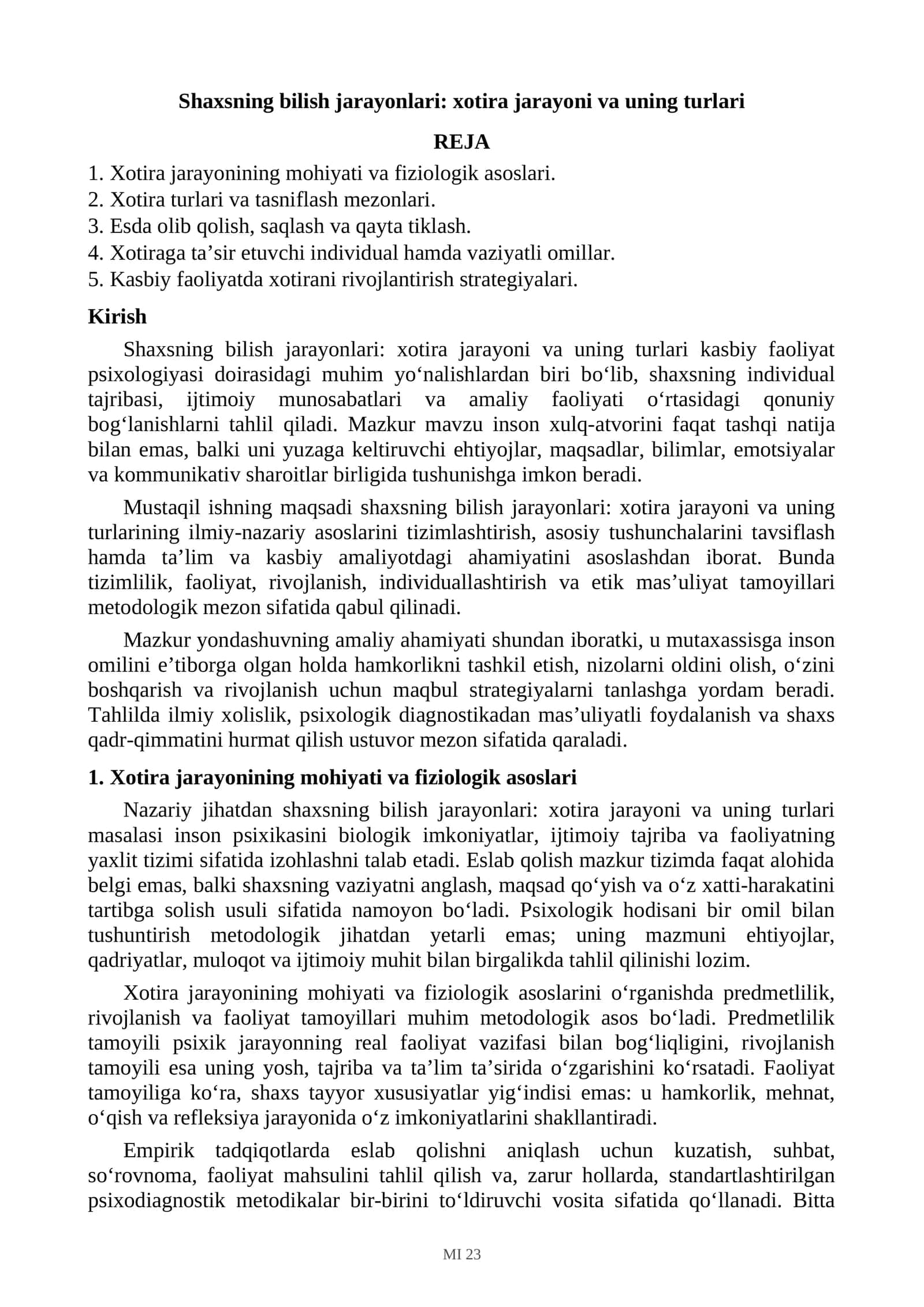 Xotira jarayonlari 1