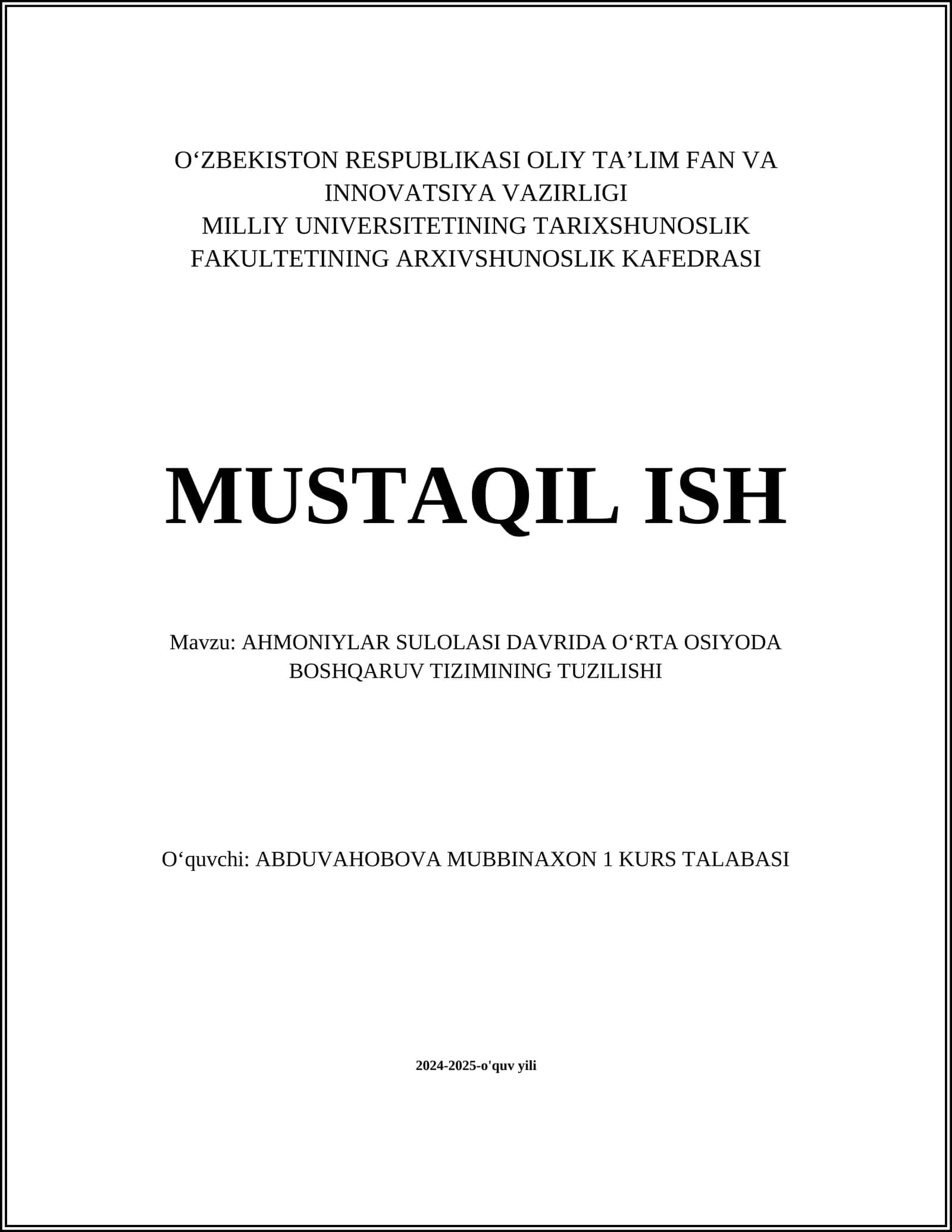 AHMONIYLAR SULOLASI DAVRIDA OʻRTA OSIYODA BOSHQARUV TIZIMINING TUZILISHI 1
