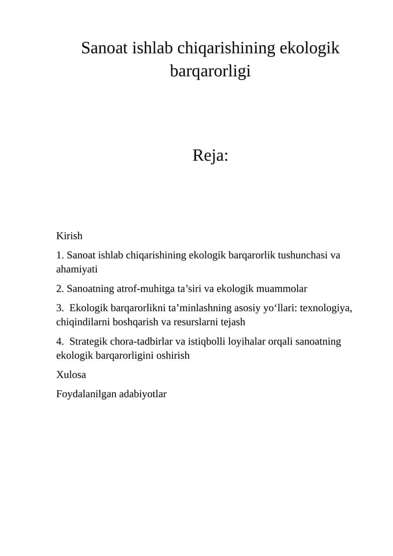 Sanoat ishlab chiqarishining ekologik barqarorligi 1
