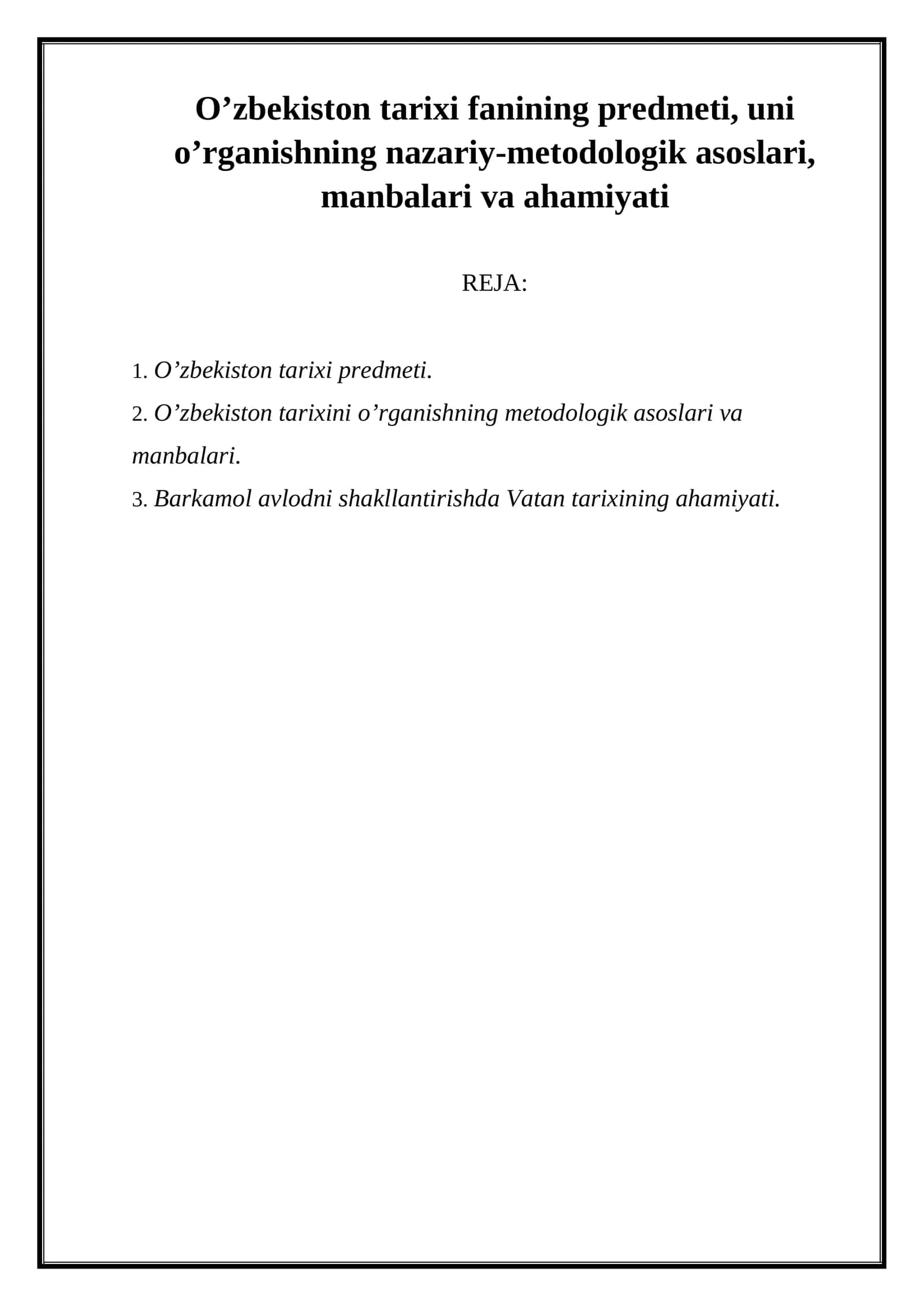 O'zbekiston tarixi fanining predmeti 1