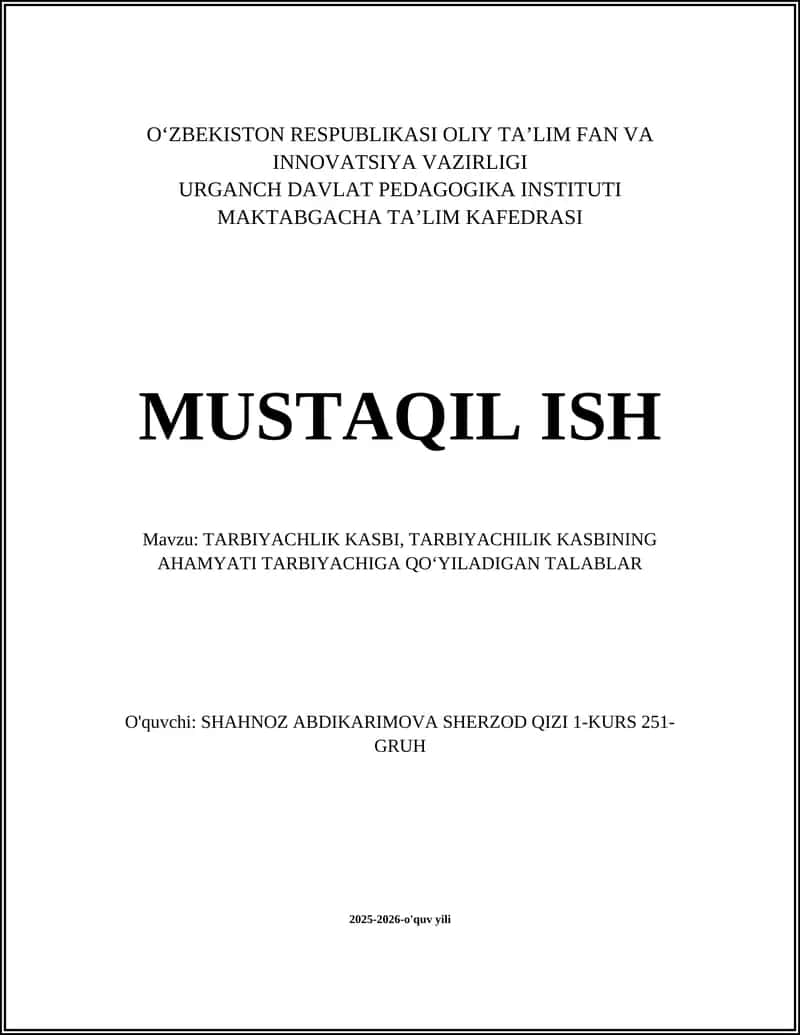 TARBIYACHLIK KASBINING AHAMYATI 1