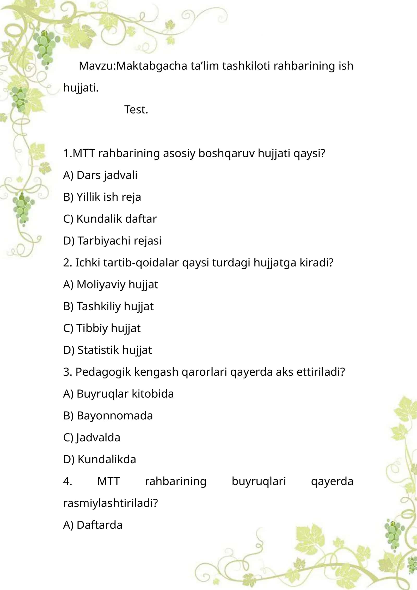Maktabgacha taʼlim tashkiloti rahbarining ish hujjati 1