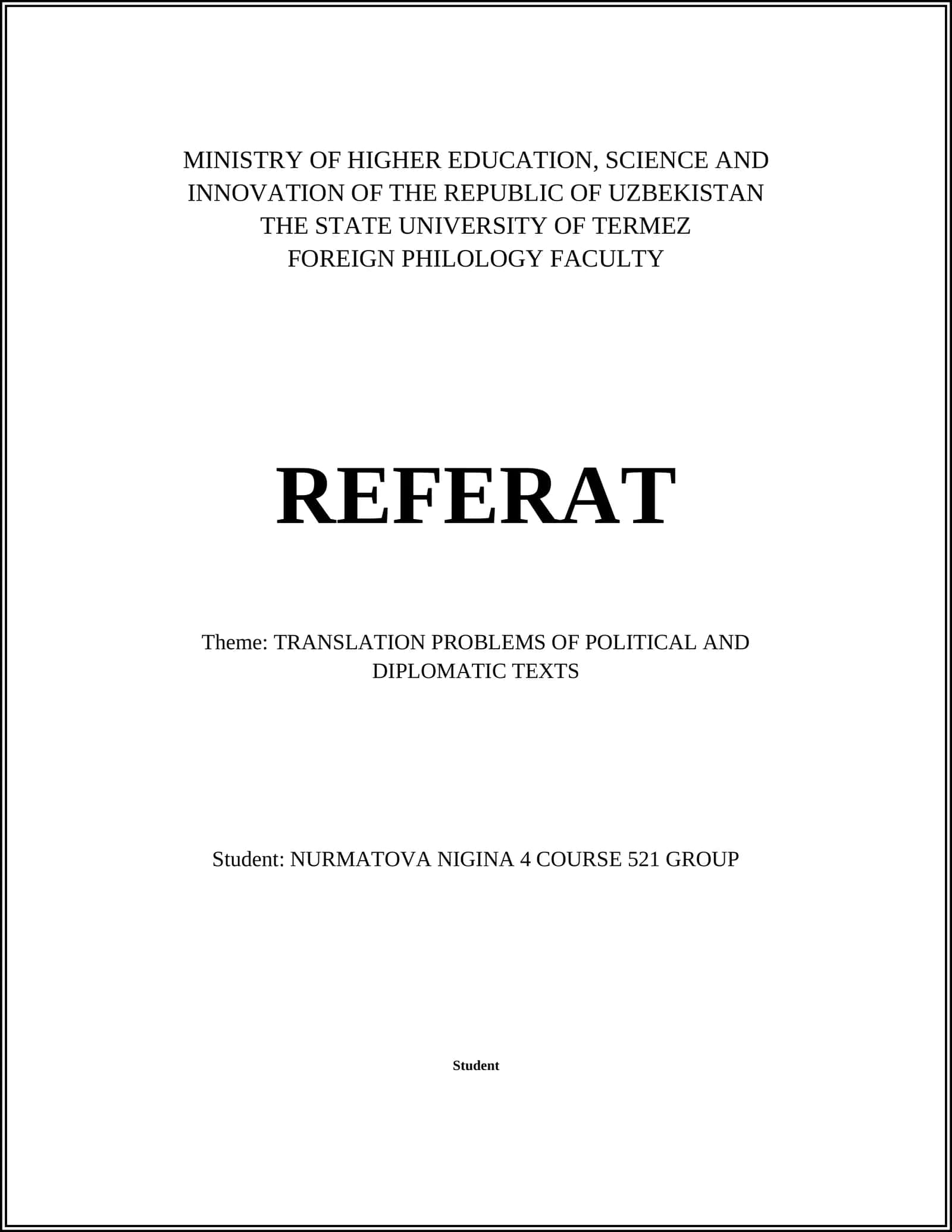 TRANSLATION PROBLEMS OF POLITICAL AND DIPLOMATIC TEXTS 1