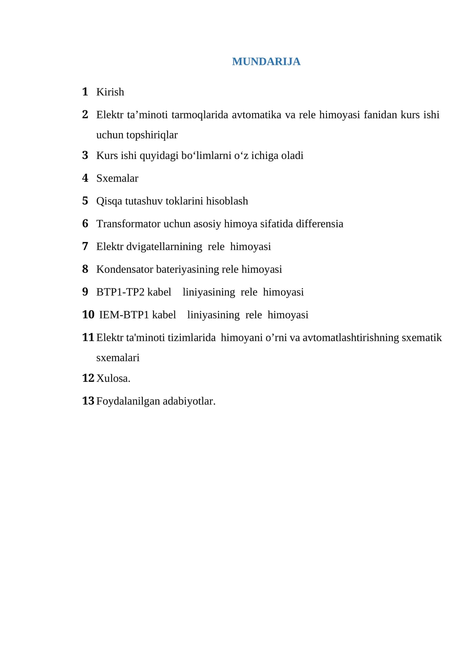 Elektr tizimlarida releli himoyani o'rni va avtomatlashtirishning sxematik sxemalari 1
