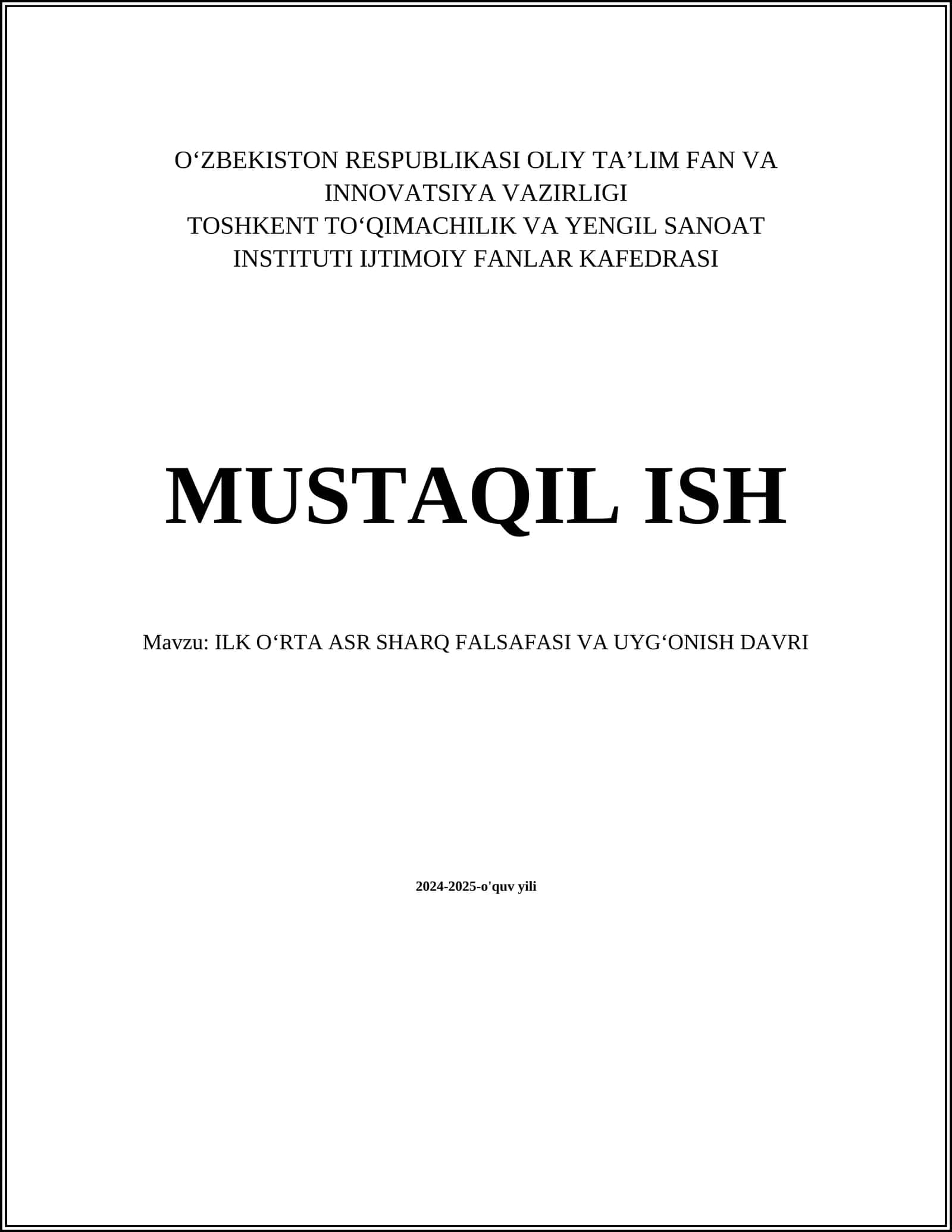 ILK OʻRTA ASR SHARQ FALSAFASI VA UYGʻONISH DAVRI 1