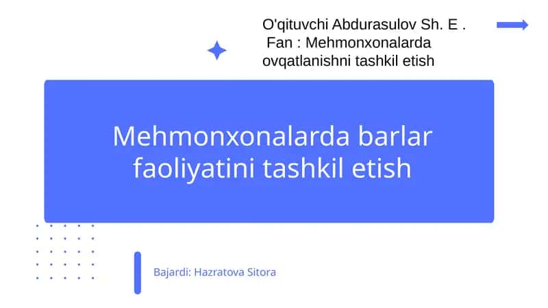Mehmonxonalarda barlar faoliyatini tashkil etish 1