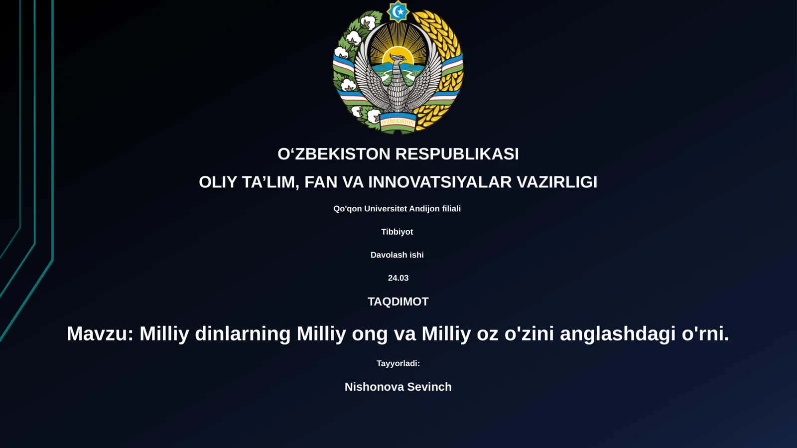 Milliy dinlarning Milliy ong va Milliy oz o'zini anglashdagi o'rni 1