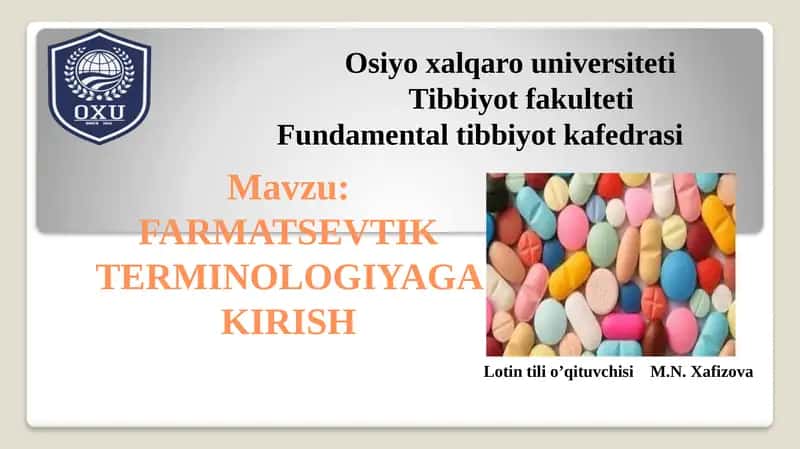 FARMATSEVTIK TERMINOLOGIYAGA KIRISH 1