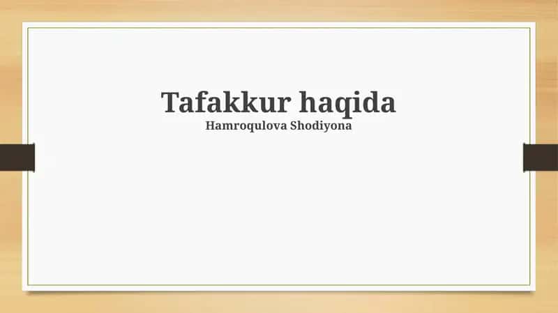 Tafakkur haqida 1