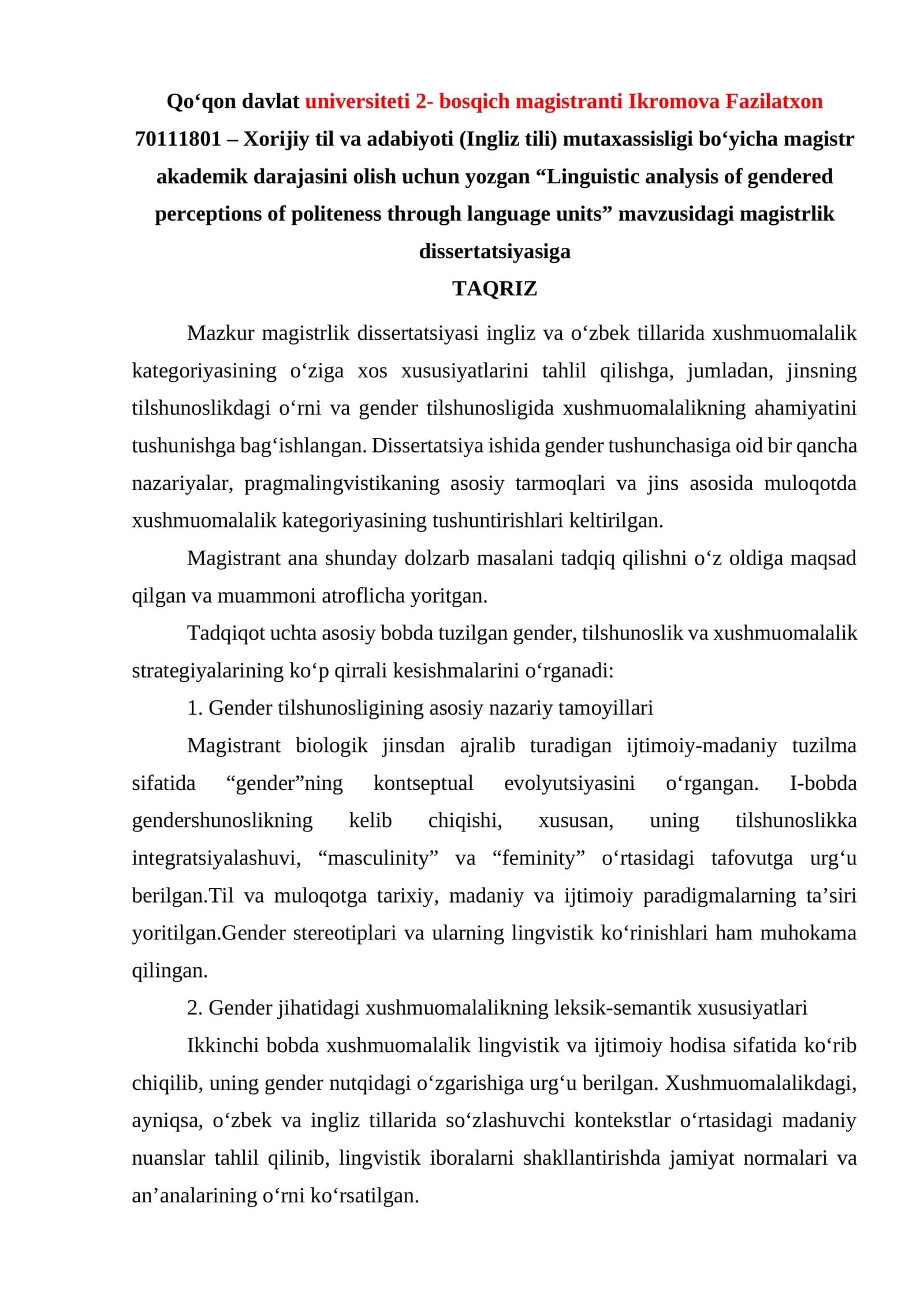 Taqriz namuna 1