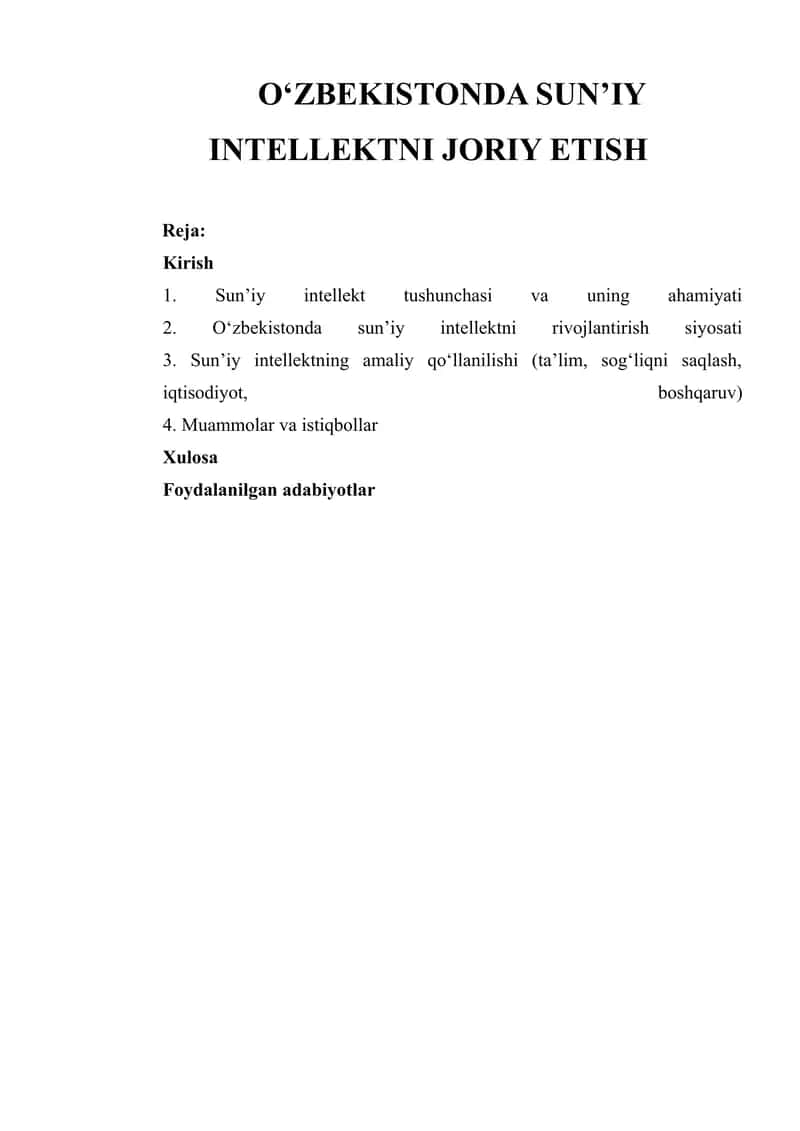 Sun’iy Intellekt va uning o‘rni iqtisodiyotda 1