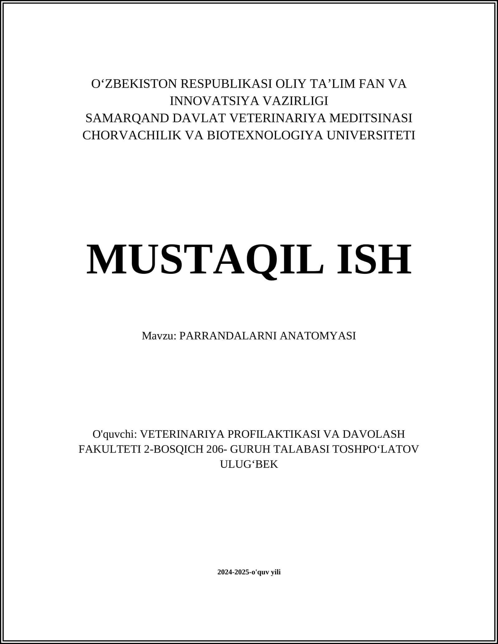 PARRANDALARNI ANATOMYASI 1